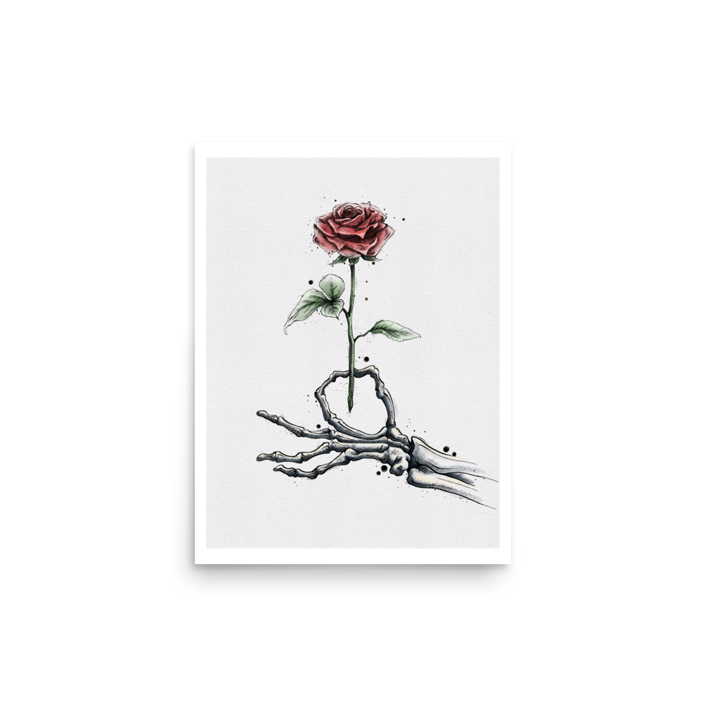 Skeleton Hand & Rose Graphic Watercolour Print