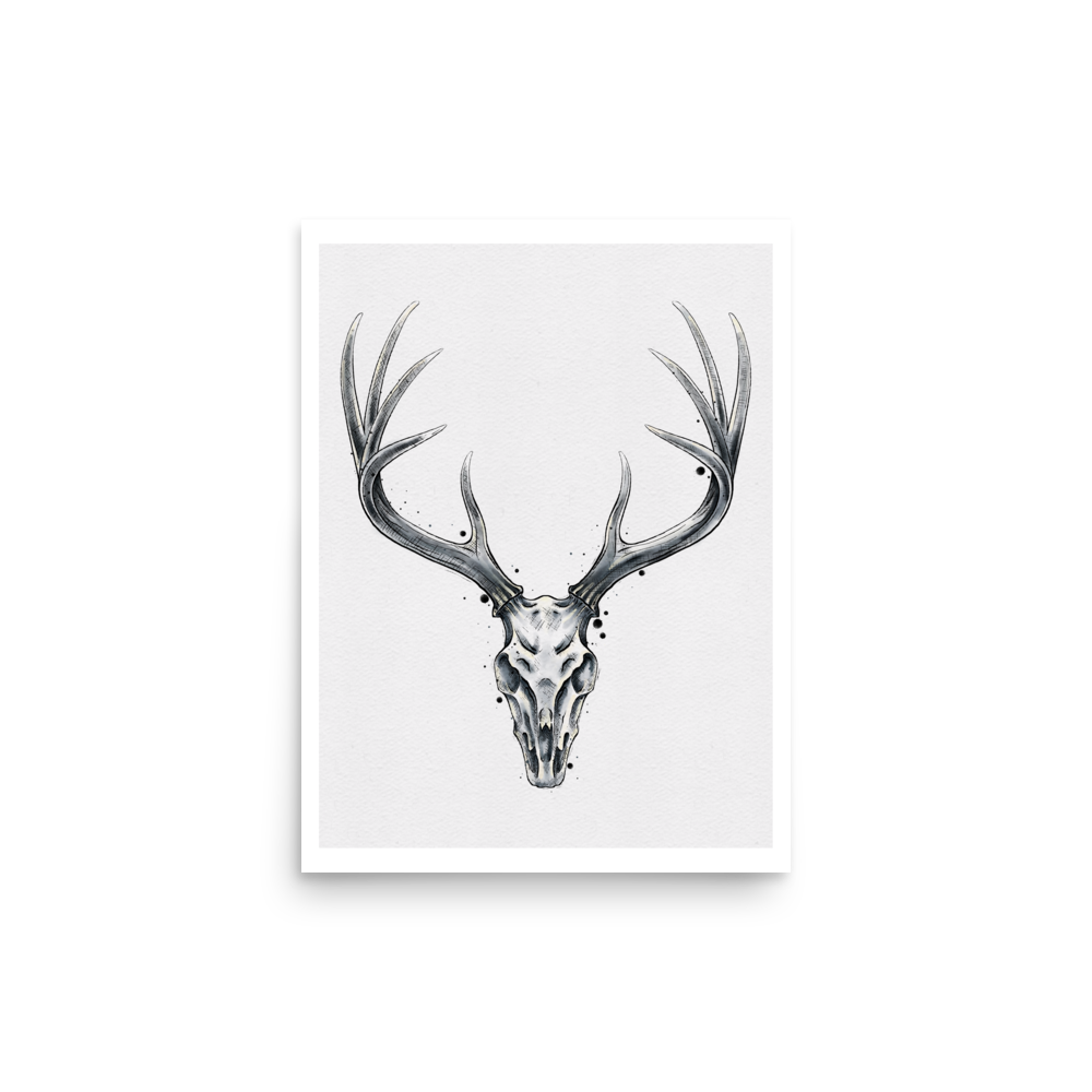 Deer Skull Graphic Watercolour Print