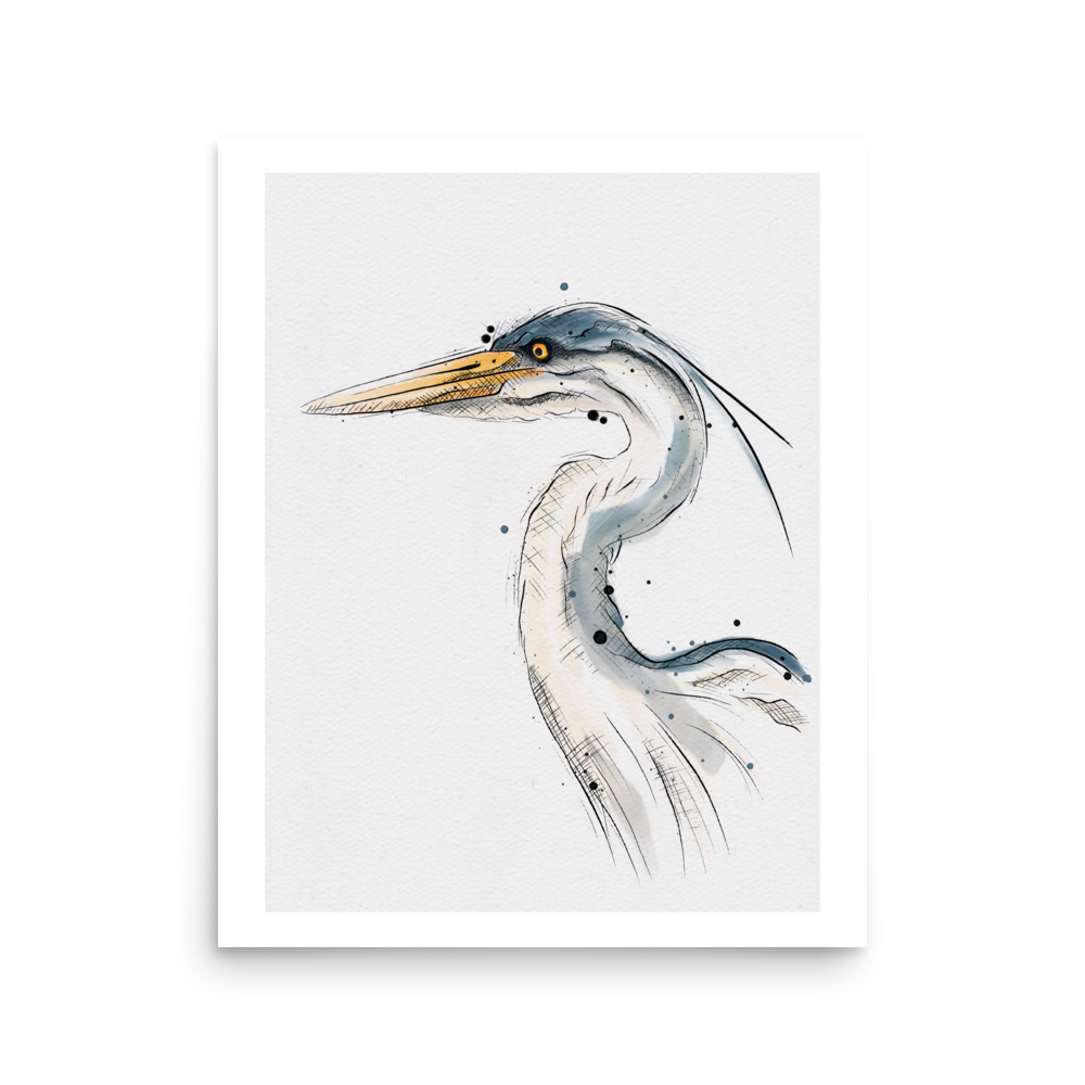 Heron Graphic Watercolour Print