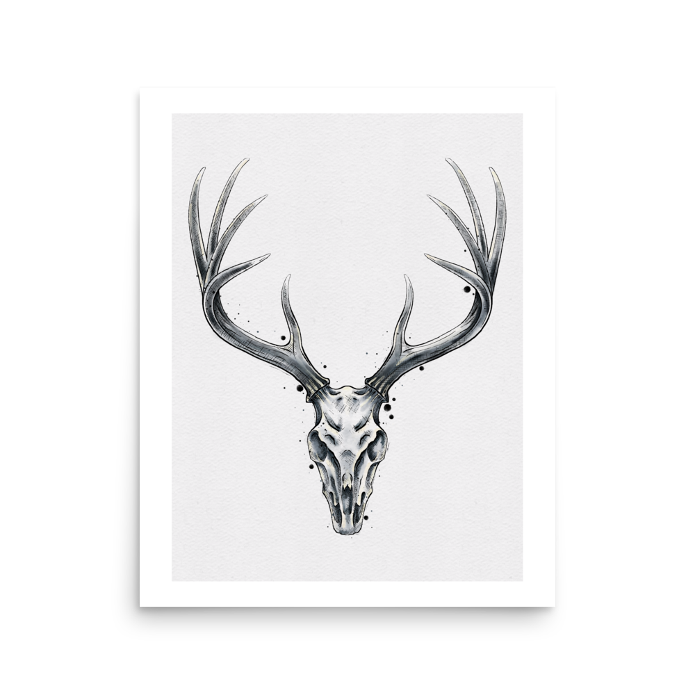 Deer Skull Graphic Watercolour Print