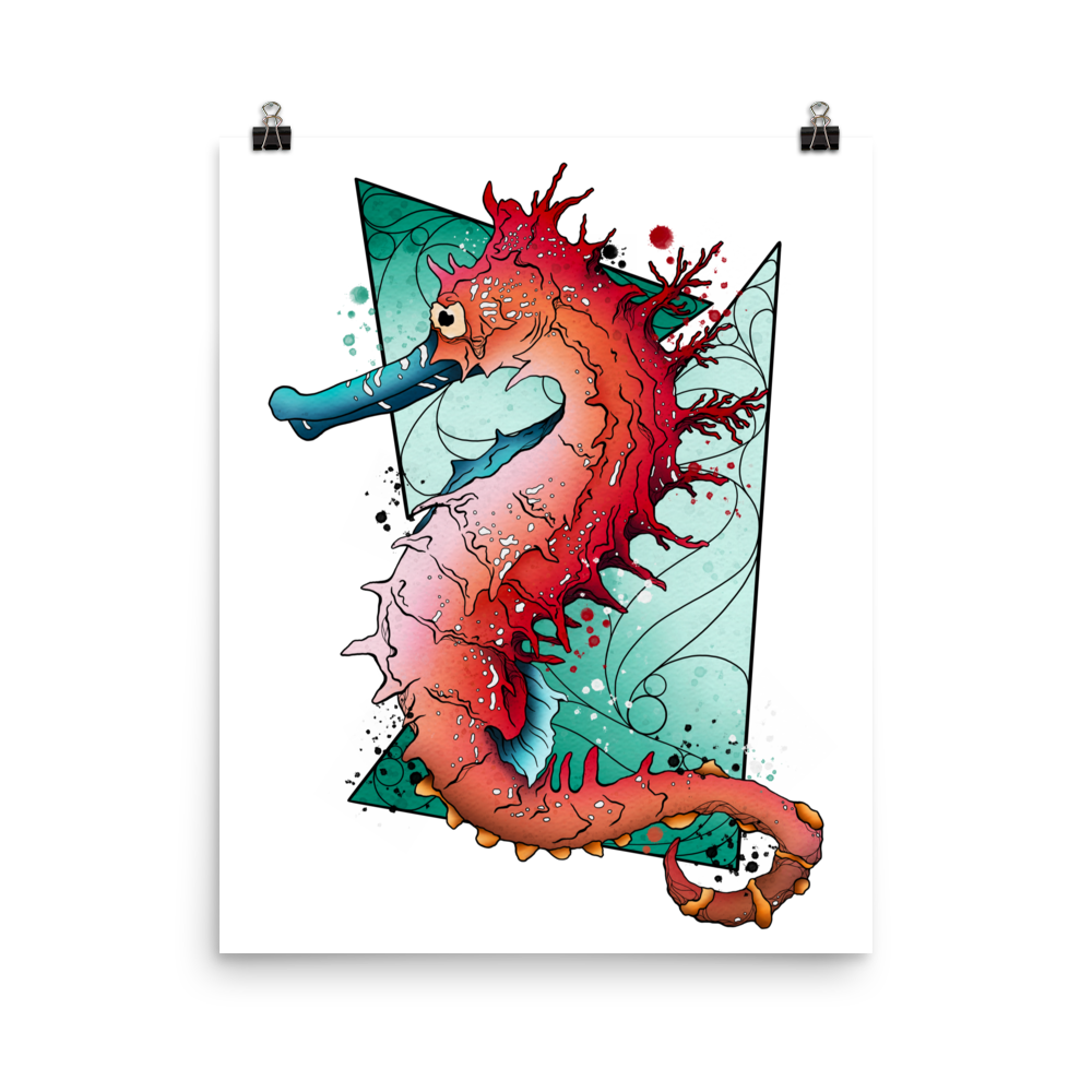 Seahorse Graphic Line Art Print