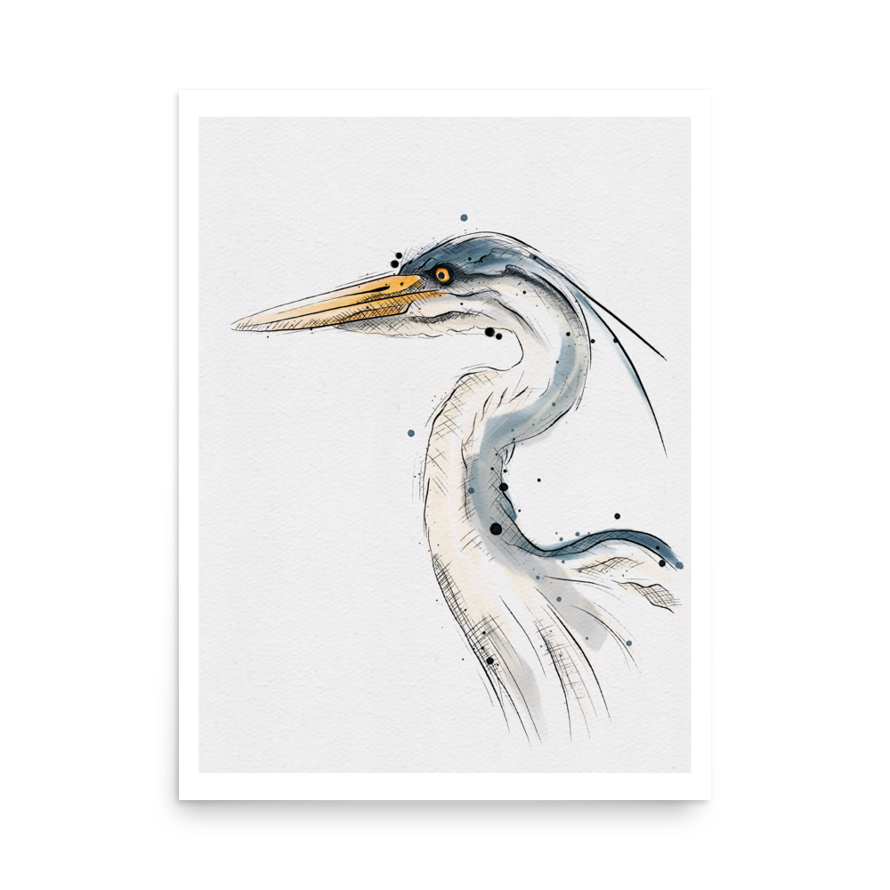 Heron Graphic Watercolour Print