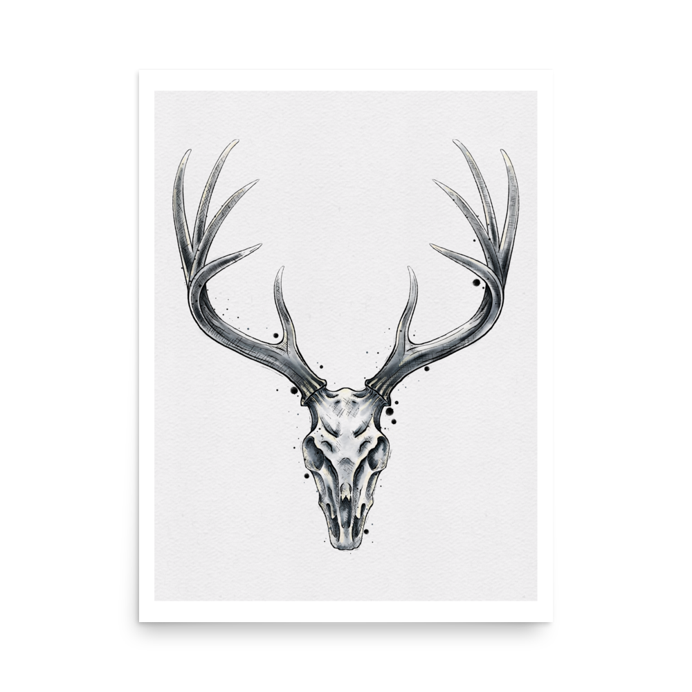 Deer Skull Graphic Watercolour Print