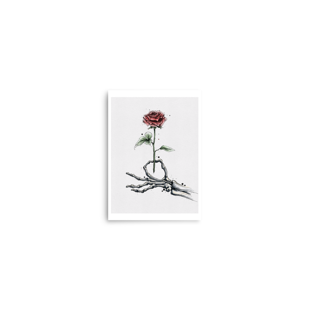 Skeleton Hand & Rose Graphic Watercolour Print