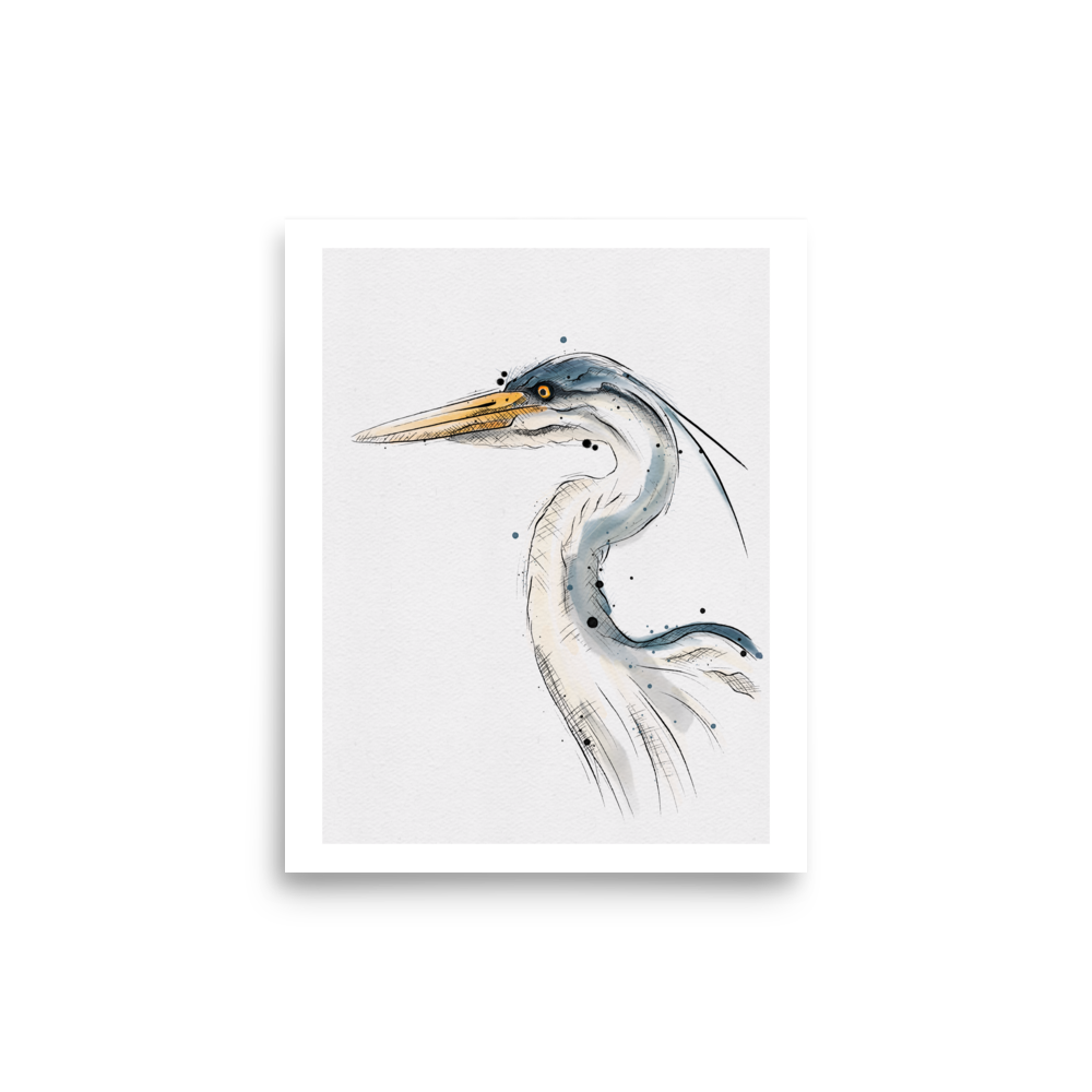 Heron Graphic Watercolour Print
