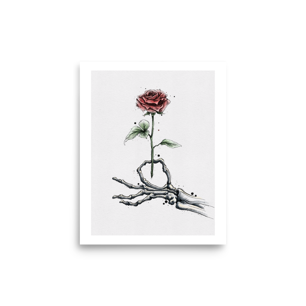 Skeleton Hand & Rose Graphic Watercolour Print