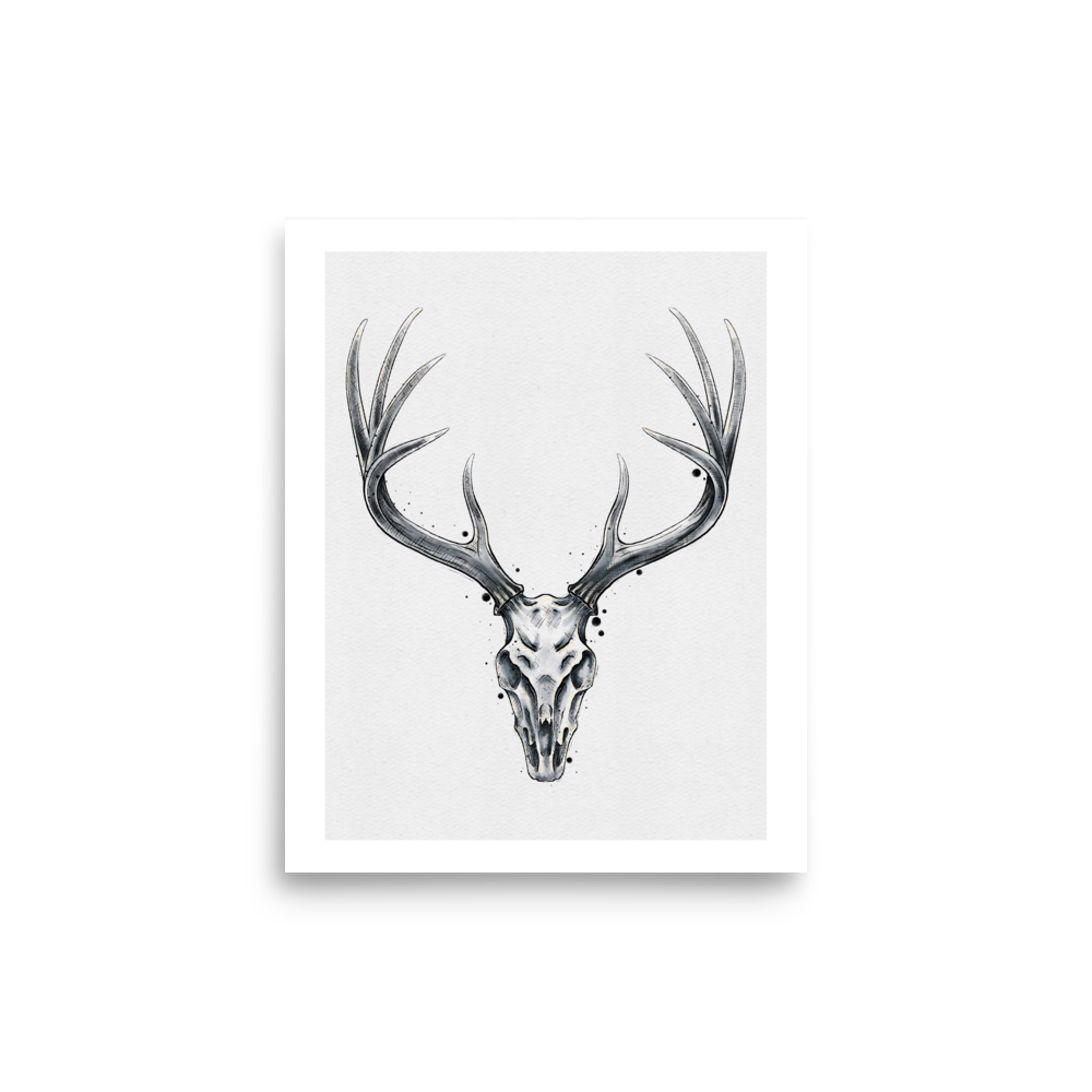Deer Skull Graphic Watercolour Print
