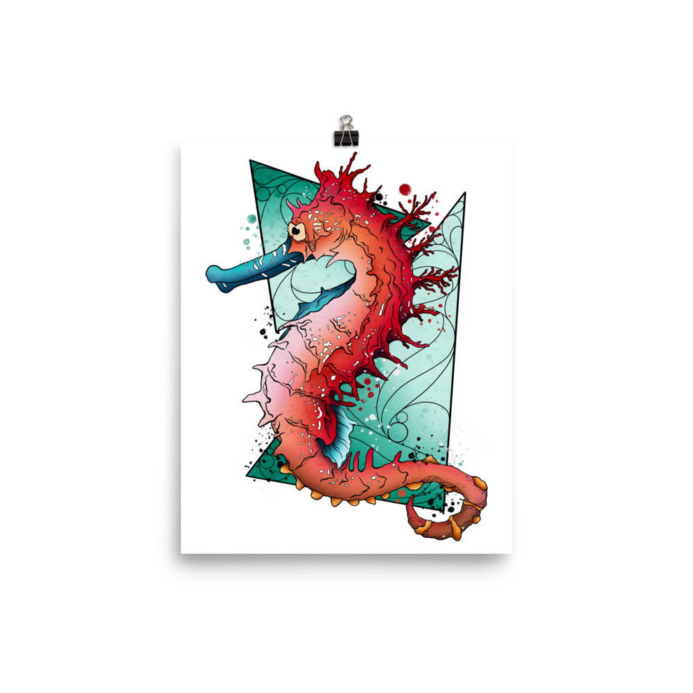 Seahorse Graphic Line Art Print
