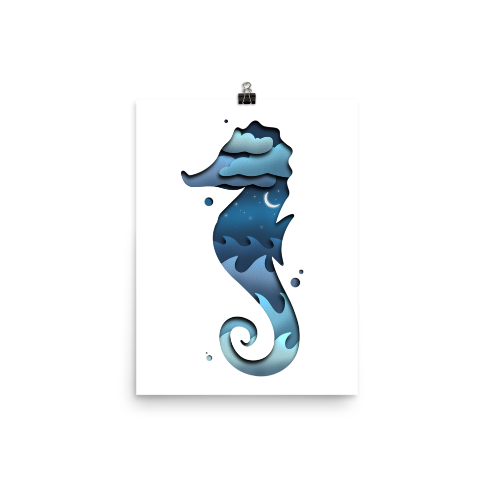 Seahorse Ocean Paper Illusion Print