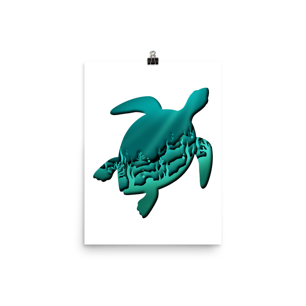 Turtle Underwater Paper Illusion Print