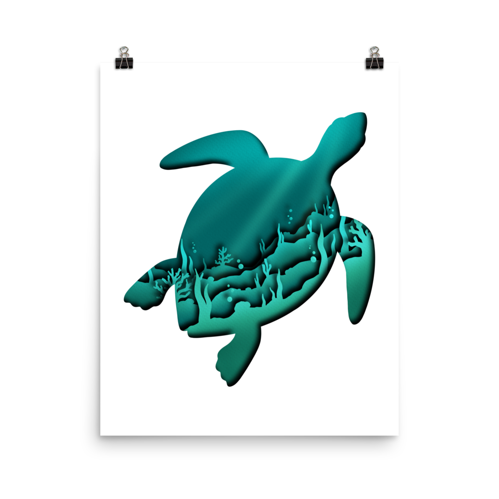 Turtle Underwater Paper Illusion Print