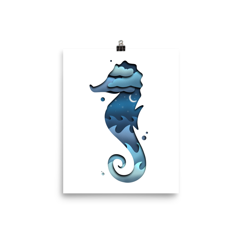 Seahorse Ocean Paper Illusion Print