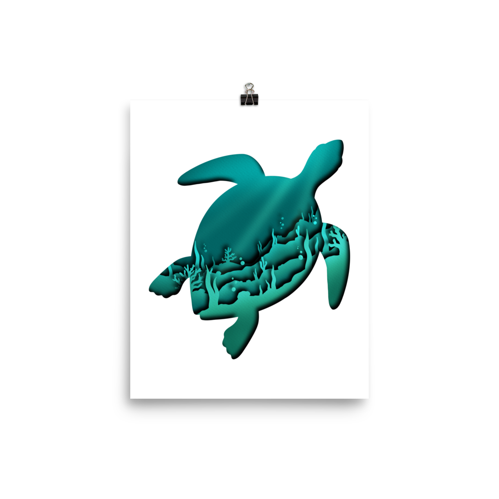 Turtle Underwater Paper Illusion Print