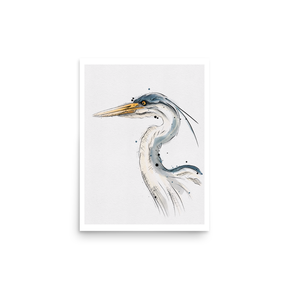 Heron Graphic Watercolour Print