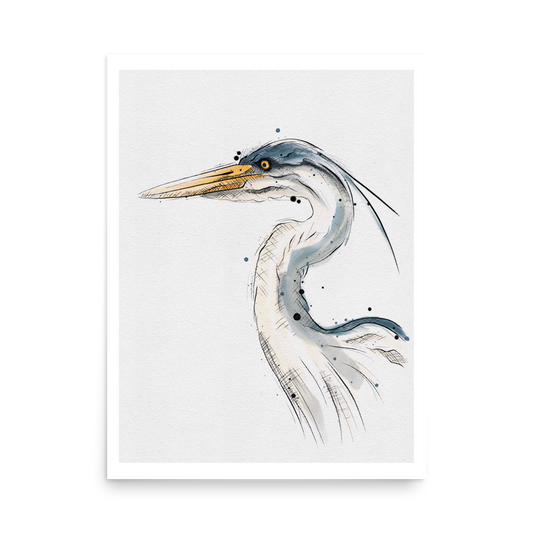 Heron Graphic Watercolour Print