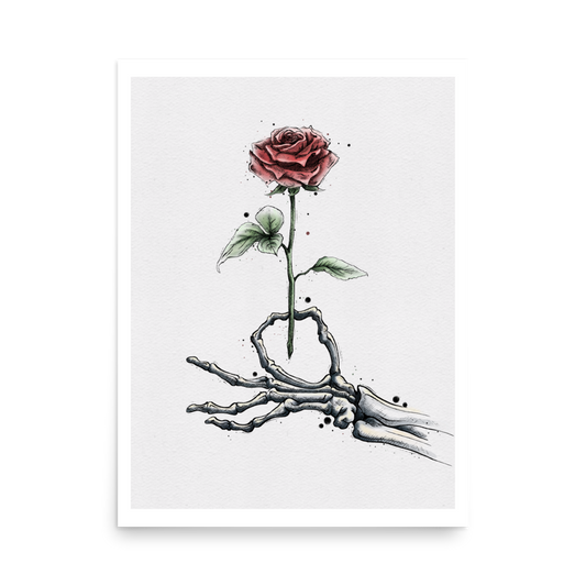 Skeleton Hand & Rose Graphic Watercolour Print