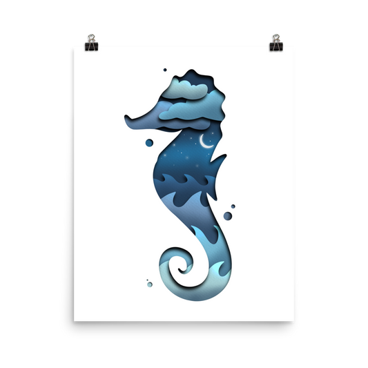 Seahorse Ocean Paper Illusion Print