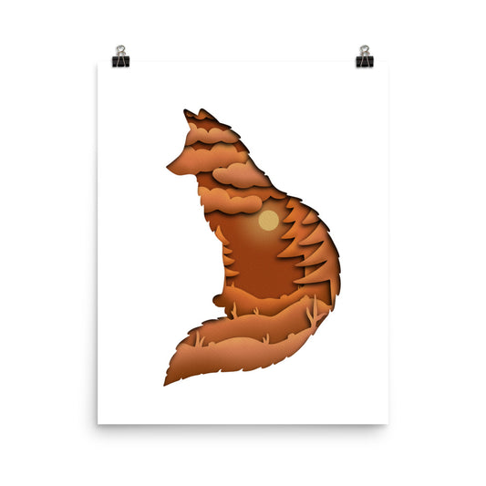 Fox Woodland Paper Illusion Print
