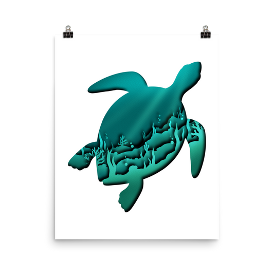 Turtle Underwater Paper Illusion Print